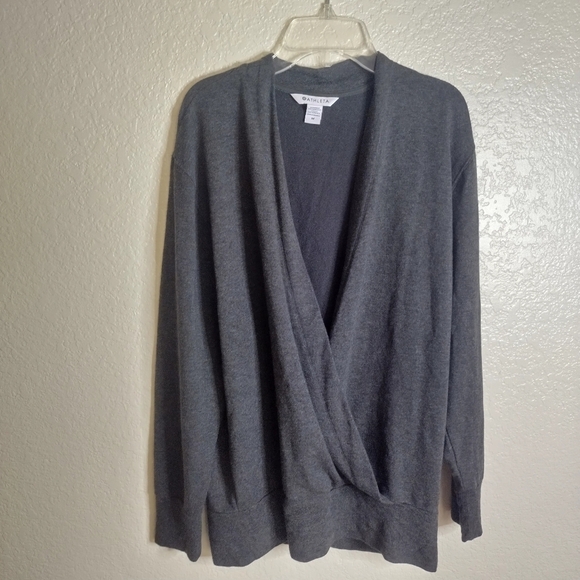 ATHLETA Purana V-Neck Wrap Sweatshirt Heathered Grey Sz M - Picture 2 of 9